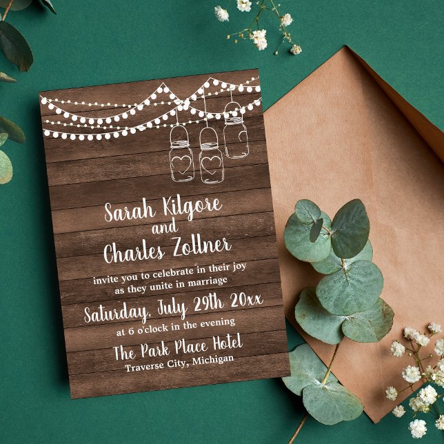 Invitación Boda Rústico Charm Mason Jar String Luces (Subido por el creador)