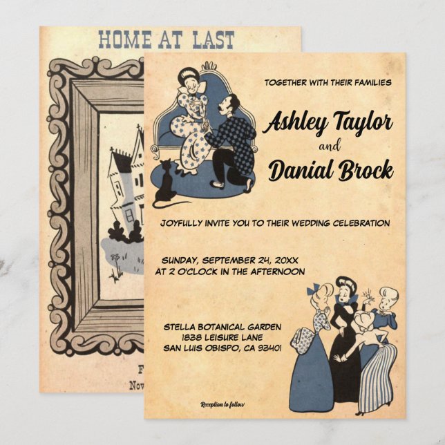 Invitación Boda rústico clásico romántico de los años 50 (Anverso / Reverso)