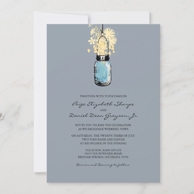 Invitación Boda Rústico Colgando Mason Jar (Anverso)