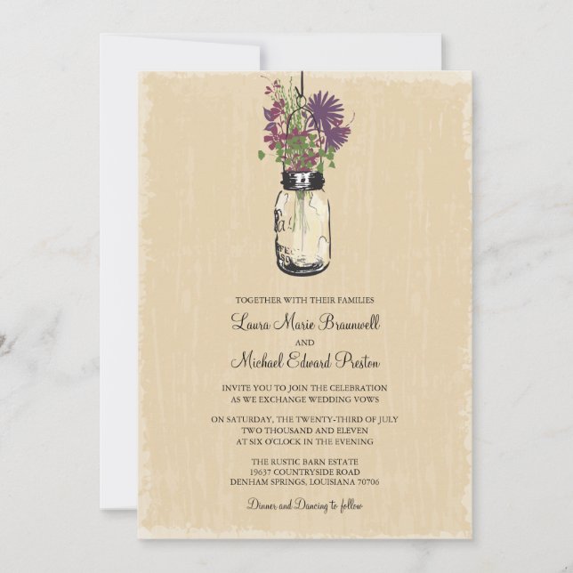Invitación Boda Rústico Colgando Mason Jar (Anverso)