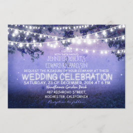 Invitación boda rústico con luces de jardín y noche azules