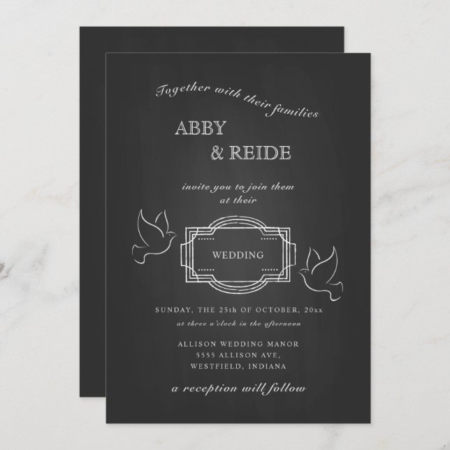 Invitación Boda Rústico con palomas dibujadas a mano (Anverso / Reverso)