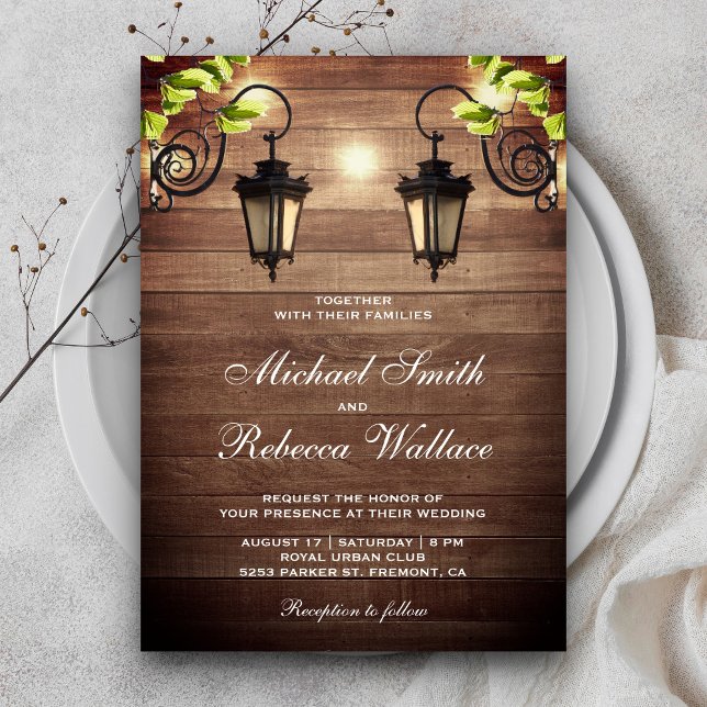 Invitación Boda Rústico Country Wood Garden Lanterns (Subido por el creador)