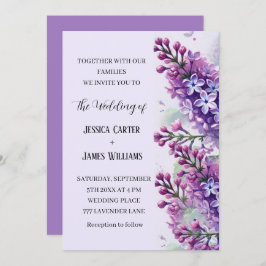 Invitación Boda Rústico de Acuarela de Flores Lilac