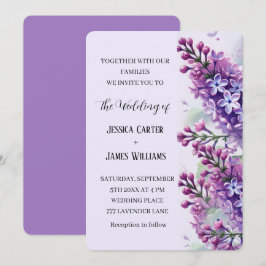 Invitación Boda Rústico de Acuarela de Flores Lilac