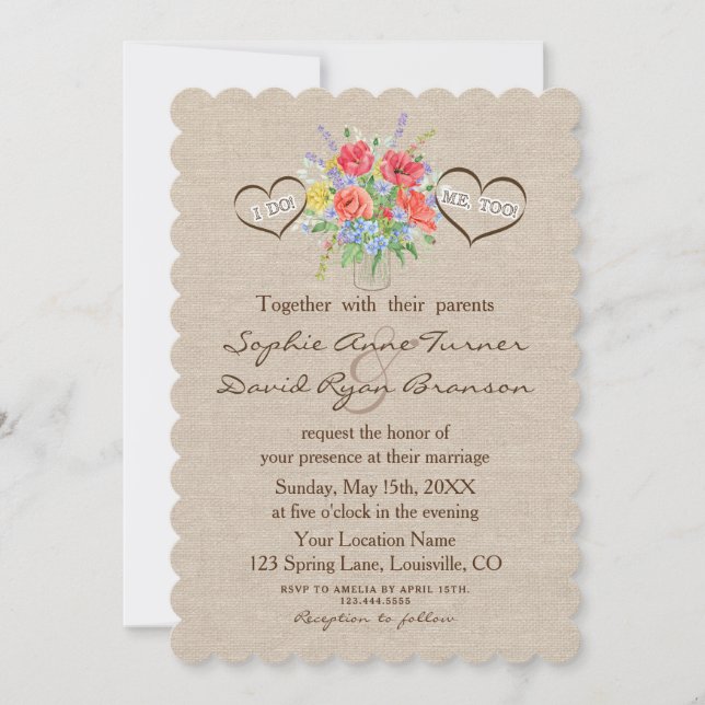 Invitación Boda Rústico de acuarela de flores silvestres (Anverso)