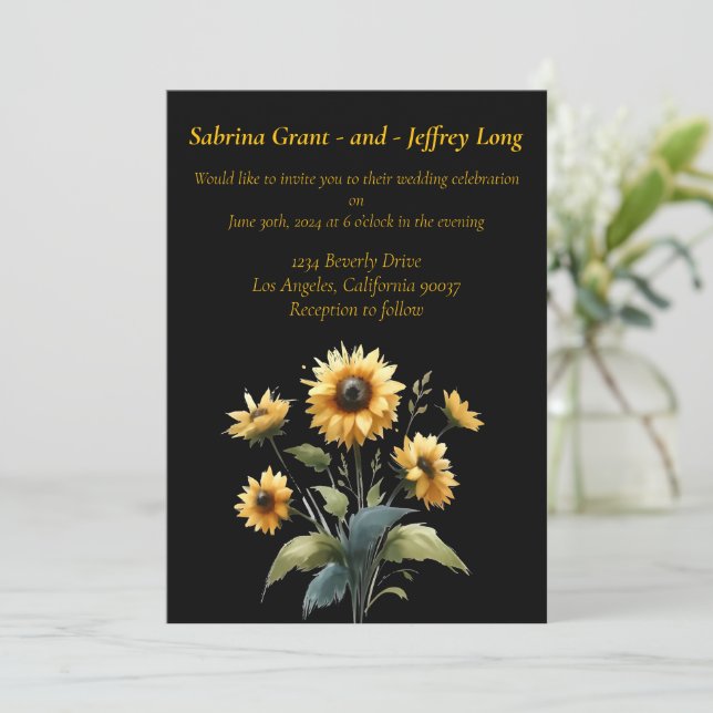 Invitación Boda Rústico de acuarela de girasol (Anverso de pie)