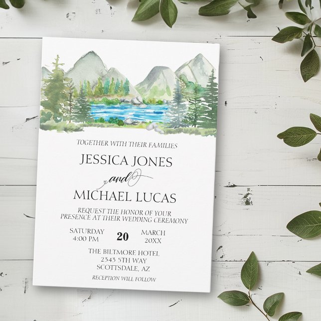 Invitación Boda Rústico de Acuarela de Montaña (Subido por el creador)