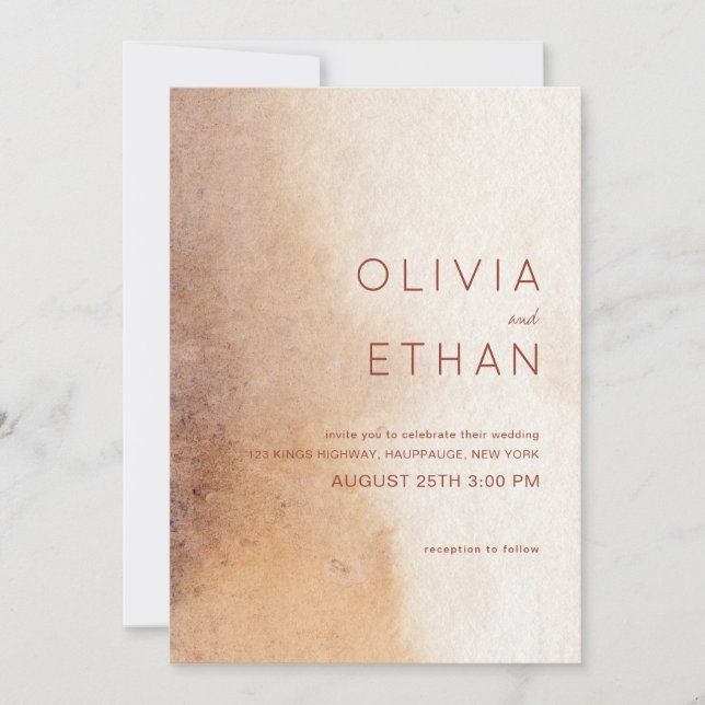 Invitación Boda Rústico de acuarela minimalista  (Anverso)