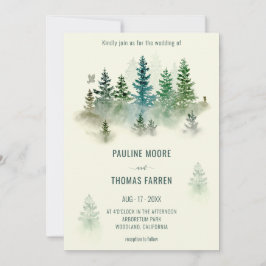Invitación Boda Rústico de Acuarela Misty Forest Retro