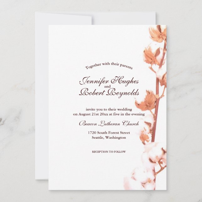 Invitación Boda Rústico de Algodón Blanco (Anverso)