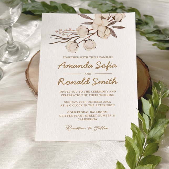 Invitación Boda Rústico de Algodón Floral (Subido por el creador)