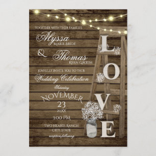 Invitación Boda Rústico de Amor a la Ladder con detalles en l