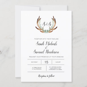 Invitación Boda Rústico de Antler & Greenery Watercolor
