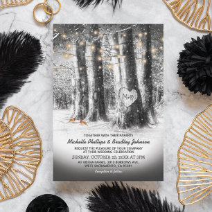 Invitación Boda Rústico de Arbol de Invierno y Luces de Caden
