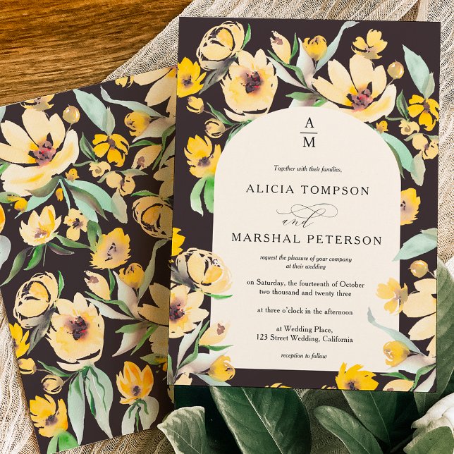 Invitación Boda Rústico de arco floral de girasol amarillo mo (Subido por el creador)