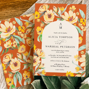 Invitación Boda Rústico de arco floral de girasol amarillo mo