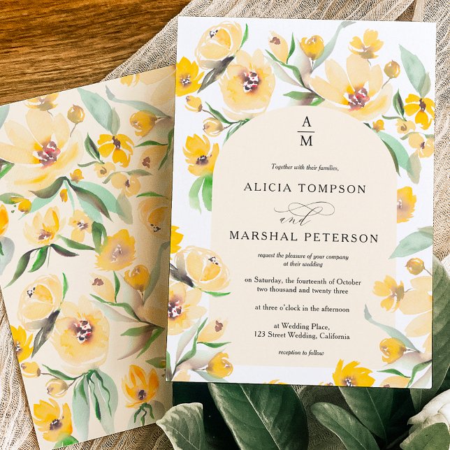 Invitación Boda Rústico de arco floral de girasol amarillo mo (Subido por el creador)