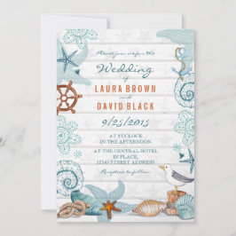 Invitación Boda Rústico de Arena Náutica Azul