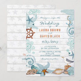 Invitación Boda Rústico de Arena Náutica Azul