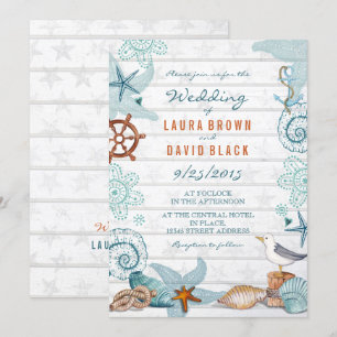 Invitación Boda Rústico de Arena Náutica Azul