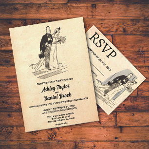 Invitación Boda Rústico de arte pop de pareja vieja retro vin