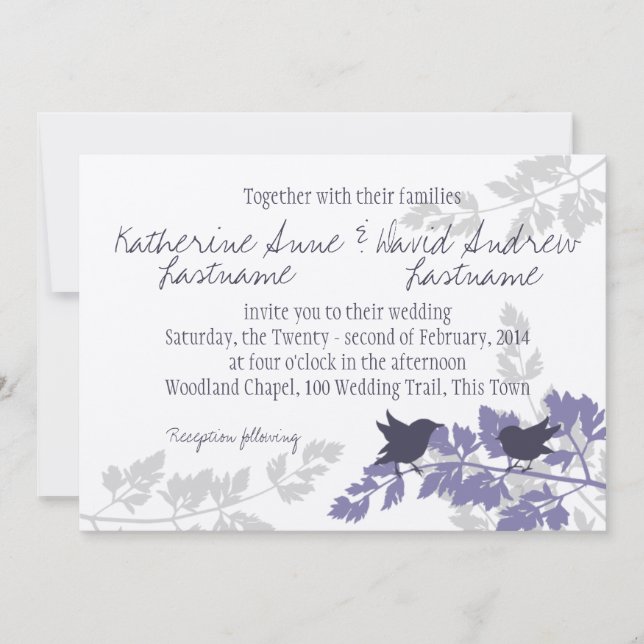 Invitación Boda Rústico de Aves de Woodland (Anverso)