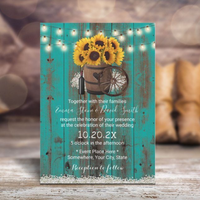 Invitación Boda Rústico de barril de madera Verde azulada de  (Subido por el creador)