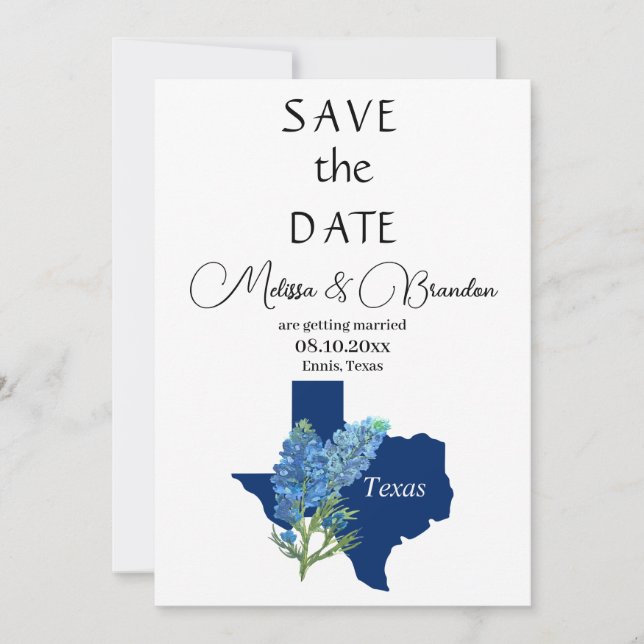 Invitación Boda Rústico de Bluebonnets Blue Floral Texas (Anverso)