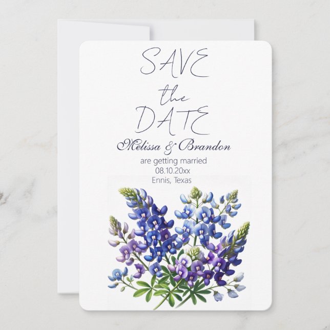 Invitación Boda Rústico de Bluebonnets Blue Floral Texas (Anverso)