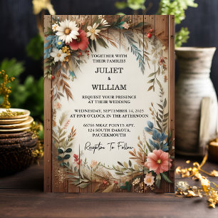 Invitación Boda Rústico de Boho de Madera Floral de su Jardín