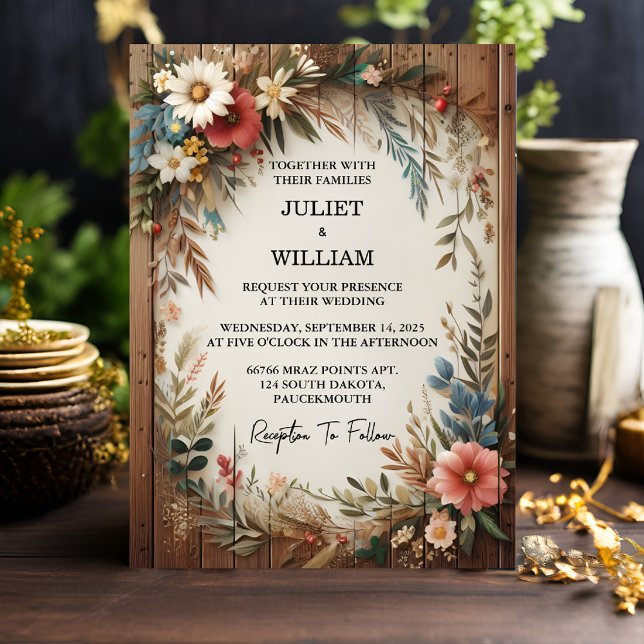 Invitación Boda Rústico de Boho de Madera Floral de su Jardín (Subido por el creador)