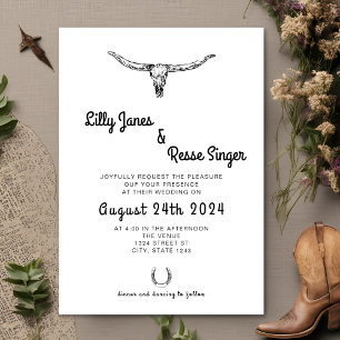Invitación Boda Rústico de Boho Western Cow Skull