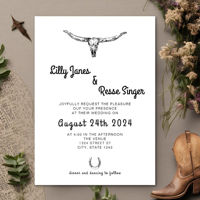 Invitación Boda Rústico de Boho Western Cow Skull (Subido por el creador)
