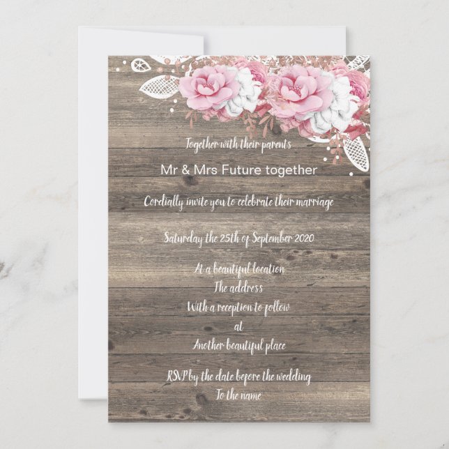 Invitación Boda Rústico de Bouquet Rosa (Anverso)