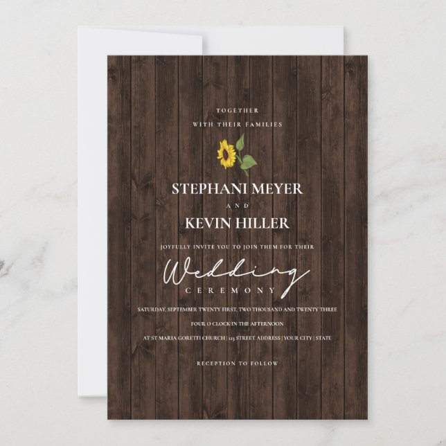 Invitación Boda Rústico de Buquet de Girasol (Anverso)