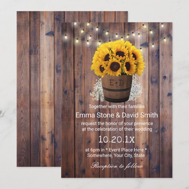 Invitación Boda Rústico de cadenas de cañón de vino de giraso (Anverso / Reverso)