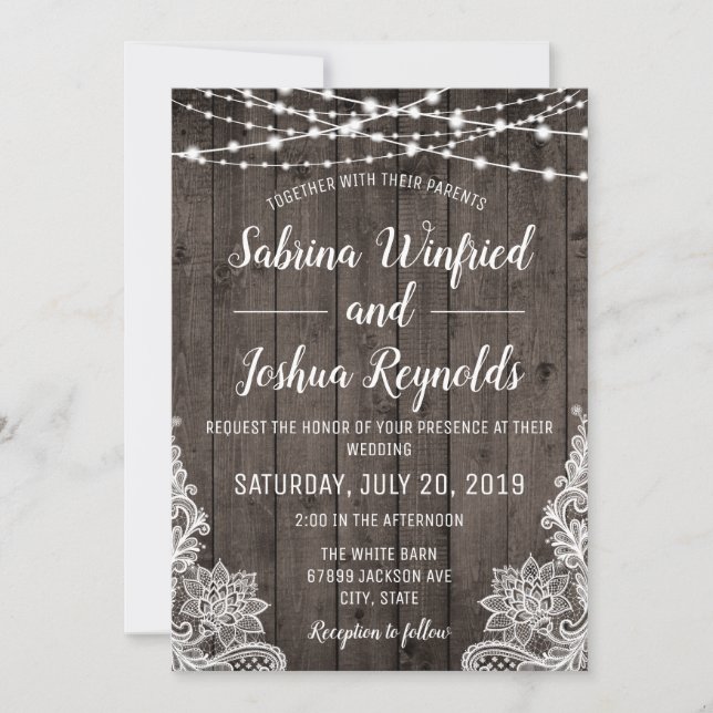 Invitación Boda Rústico de cadenas de madera de campo (Anverso)