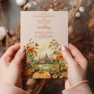 Invitación Boda Rústico de Calabaza Floral Caída