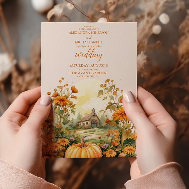 Invitación Boda Rústico de Calabaza Floral Caída (Subido por el creador)