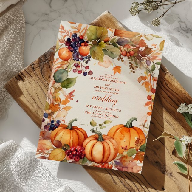 Invitación Boda Rústico de Calabaza Floral Caída (Subido por el creador)