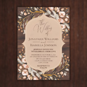 Invitación Boda rústico de caligrafía elegante de madera
