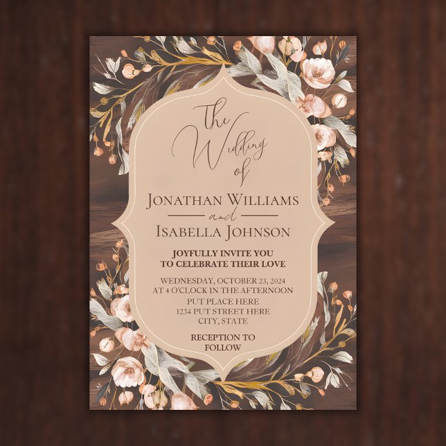 Invitación Boda rústico de caligrafía elegante de madera (Subido por el creador)