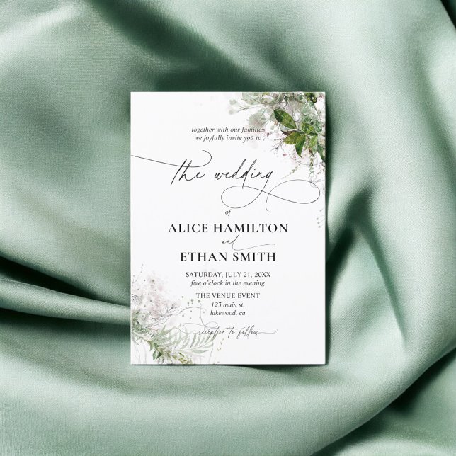 Invitación Boda rústico de caligrafía elegante verde (Subido por el creador)