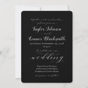 Invitación Boda rustico de caligrafía silenciosa negra