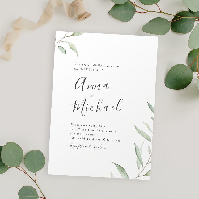 Invitación Boda rústico de caligrafía verde mínima (Minimal greenery calligraphy rustic wedding invitation)