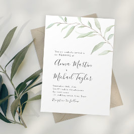 Invitación Boda rústico de caligrafía verde mínima