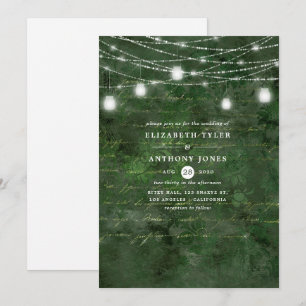 Invitación Boda rustico de caligrafía verde y oro de Woodland