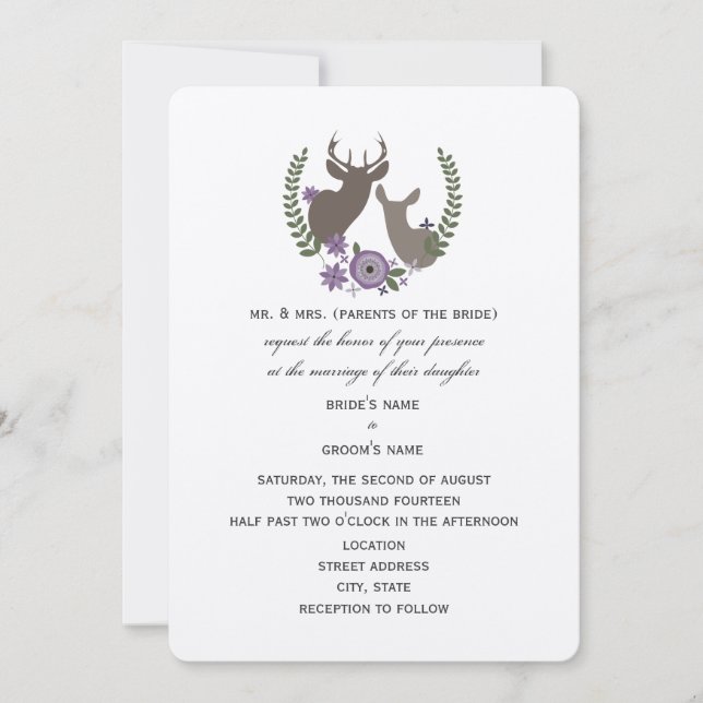 Invitación Boda Rústico De Cerveza - Floral Púrpura (Anverso)