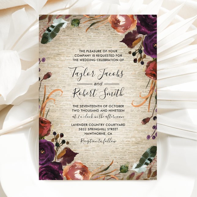 Invitación Boda rústico de Chateau Butterum y Plum Floral (Subido por el creador)